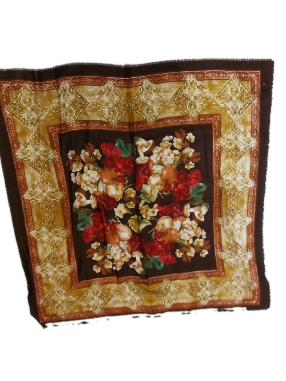 Scarf Brown Floral Fruit Mushrooms Square 45"